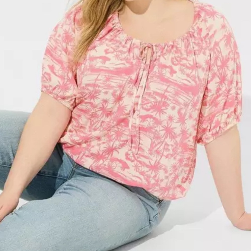 Torrid Crinkle Gauze pink tropical top size Torrid 0
